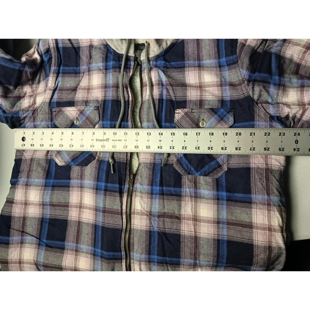 AW Outfitters Mens 1X Hooded Flannel Jacket Plaid Sherpa Lined ZipUp Blue Purple